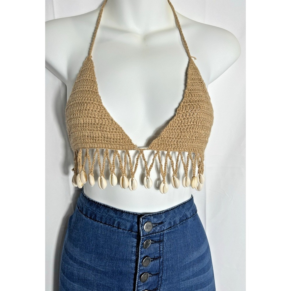 Crochet Top Size XS Shell Bikini Boho Beachy Coastal Cali Y2K Festival Coachella
